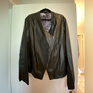 Black faux leather jacket.